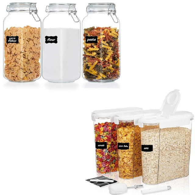 Vtopmart 3 PCS Glass Jars and 3 PCS Cereal Containers