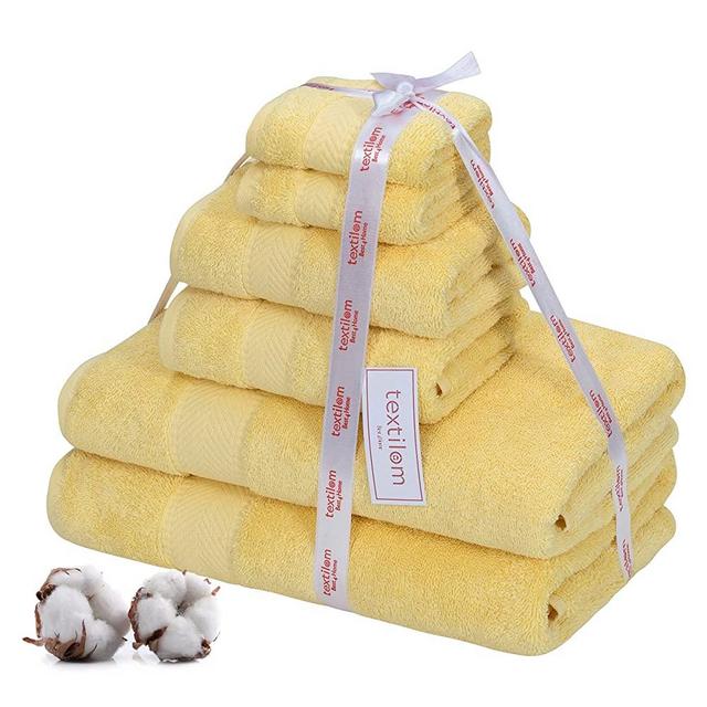 Textilom 100% Turkish Cotton 6 Piece Luxury Towel Set for Bathroom & Kitchen, Thick & Super Soft & Highly Absorbent & Quick Dry ( 2 Bath Towels, 2 Hand Towels, 2 Washcloths )- Yellow