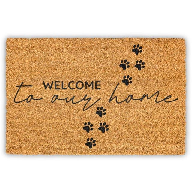 Dog Paws Welcome Natural Coir Doormat - Non-Slip Backing Outdoor/Indoor Welcome Mats - Front Door Mat Indoor Entrance - Funny Door Mats Outside - Front Porch Decor