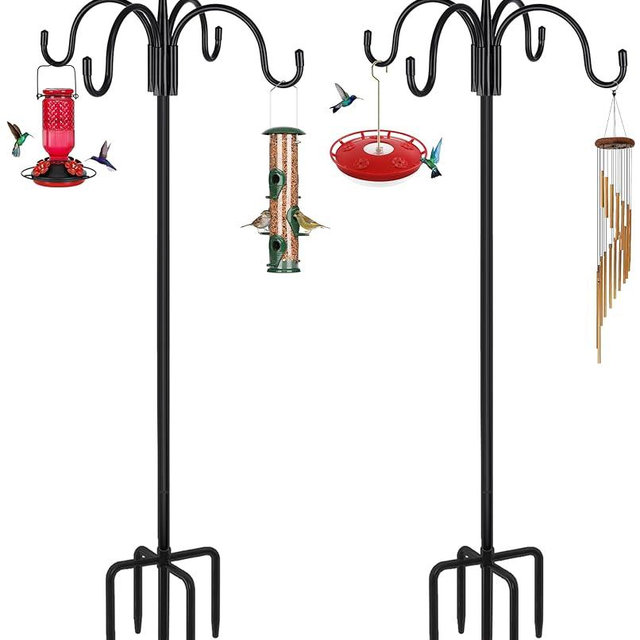 FEED GARDEN [Upgrade Version 76 Inch Four Shepherd Hooks for Outdoor,Bird Feeder Pole with 5 Prong Base, Adjustable Shepard Hooks for Hanging Plant, Solar Lanterns, Wind Chimes, 2 Pack