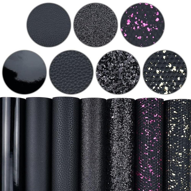 Litchi 7 Pack 8x12 Inch Faux Leather Sheets for Bow Earring, Easy to Cut Vinyl Fabric for Cricut, Durable Fade Resistant Leatherette Without Smell, Black