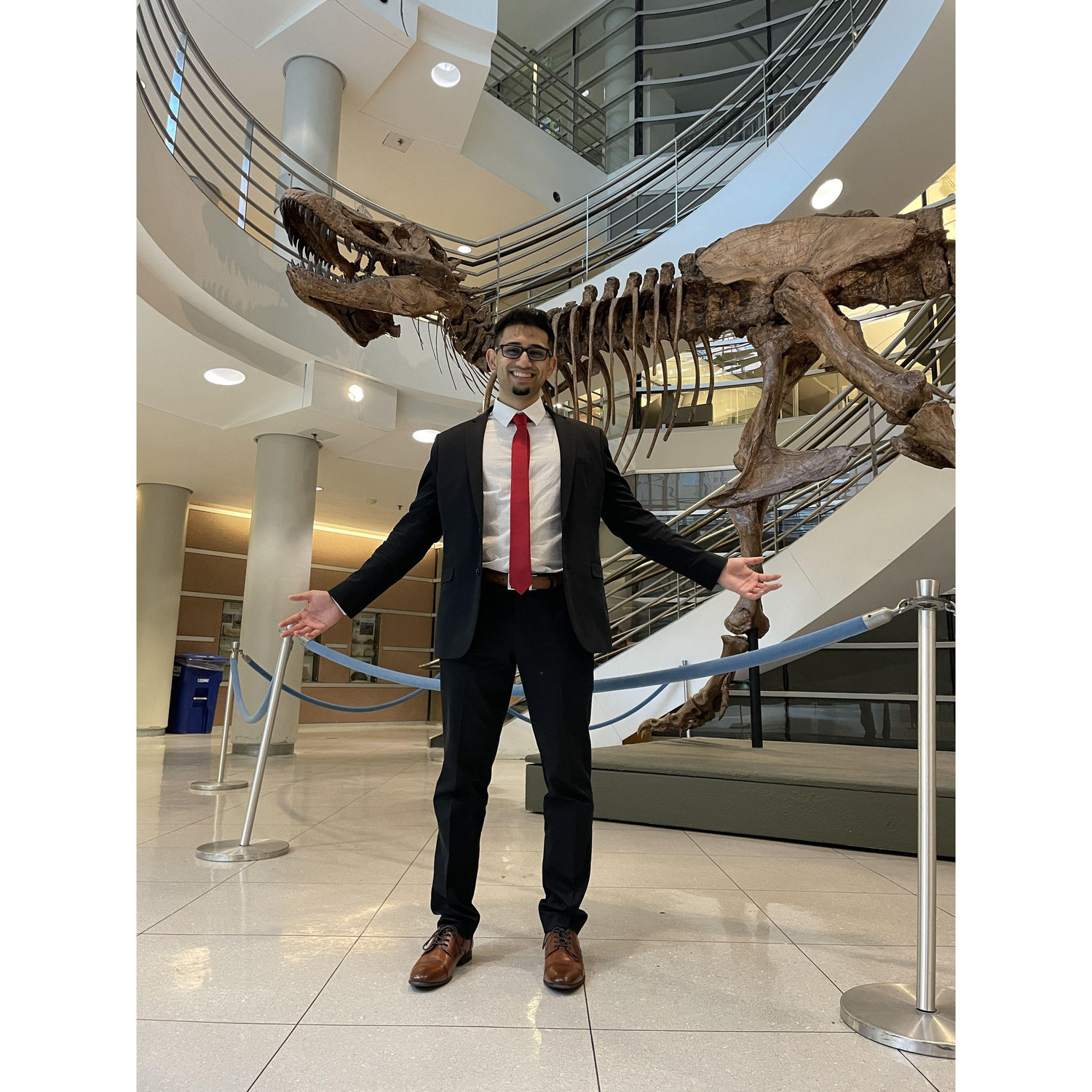 Arjun and his favorite dinosaur in Berkeley, CA