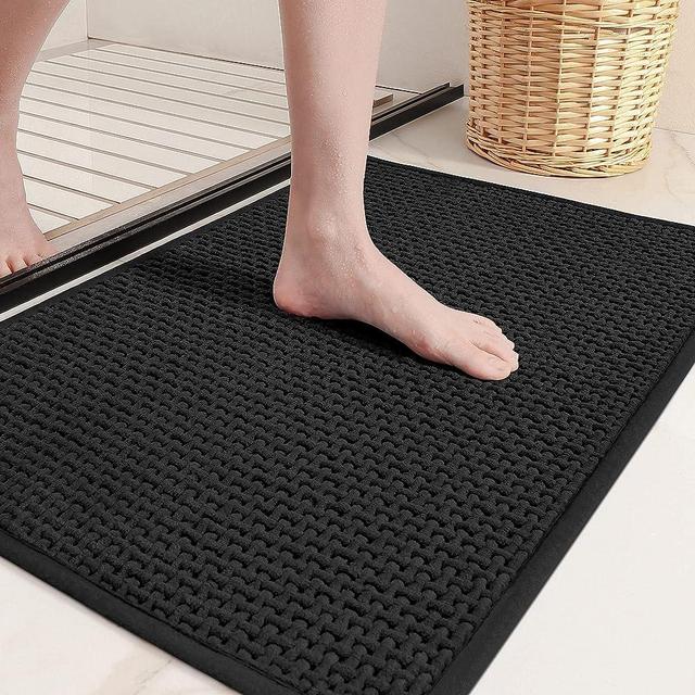 Upgraded Chenille Bathroom Rugs - Adorn Your Bathroom with Color G Black Bath Mat - Absorbent, Non Slip, Soft, Machine Washable, Quick Dry, 16"x24" Small Bathmat Bath Rugs for Bathroom
