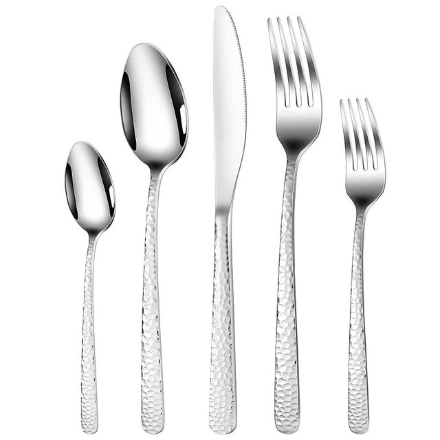 Hammered Silverware Set, 30 Pieces Flatware Set Service for 6, 18/10 Premium Stainless Steel Mirror Polished Cutlery Utensil Set Include Fork Knife Spoon Set, for Home and Restaurant, Dishwasher Safe