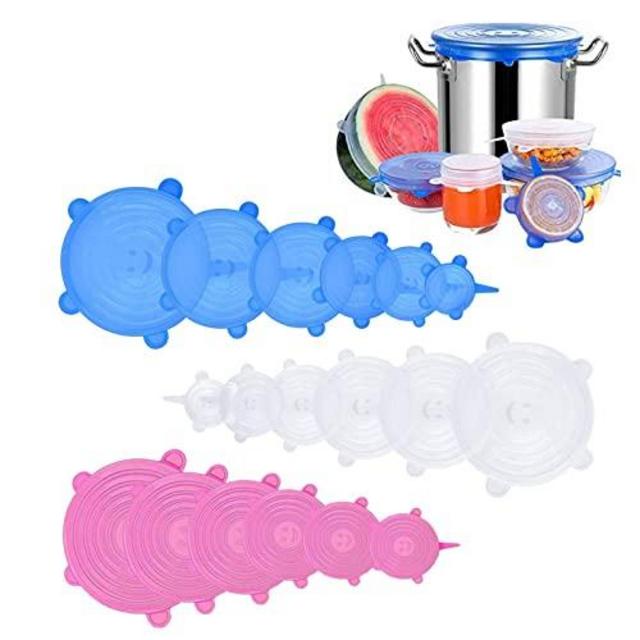 Silicone Stretch Lids, 18 Pack Reusable Silicone Lids, Silicone Bowl Covers, 6 Sizes Silicone Covers Apply to Food Container, for Freezer & Microwave
