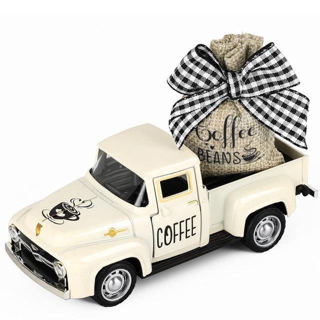 Coffee Decor for Coffee Bar Metal Truck with Coffee Beans Burlap Sack Vintage Pickup for Farmhouse Kitchen Decor Coffee Station Home Coffee Bar Accessories Coffee Shop Decor