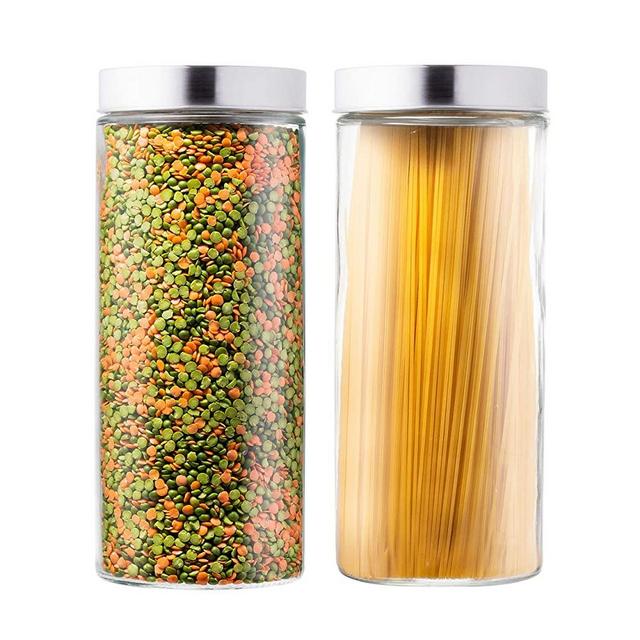 EatNeat Set of 2 Large Glass Kitchen Canisters | Tall and Round Food Storage Containers with Stainless Steel Lids- 72 oz each