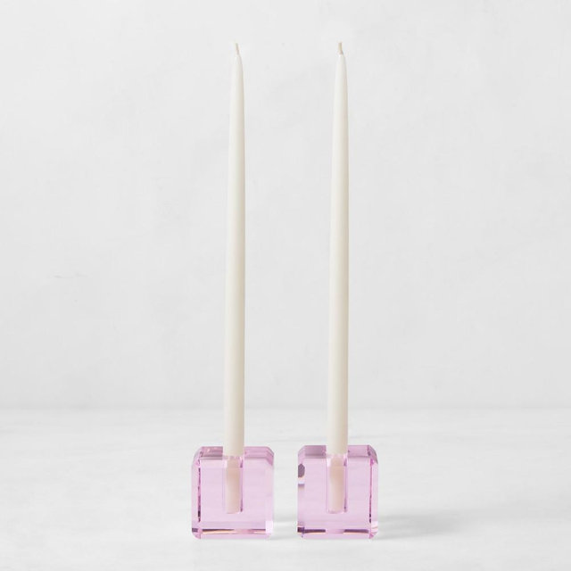 Crystal Tiny Taper Holders, Set of 2, Pink
