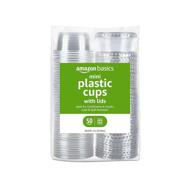 Amazon Basics Disposable Plastic To-Go Cups and Lids, Mini, 2oz, 50 Count