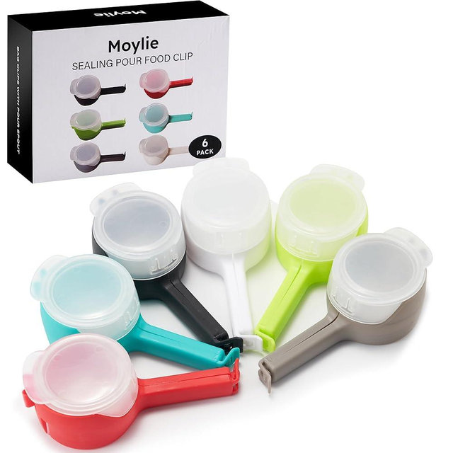 Moylie Bag Clips for Food Storage Sealing Clips with Pour Spouts Food Sealing Plastic Great for All Food or Cat/Dog Food Storage and Organization（6 Pack）