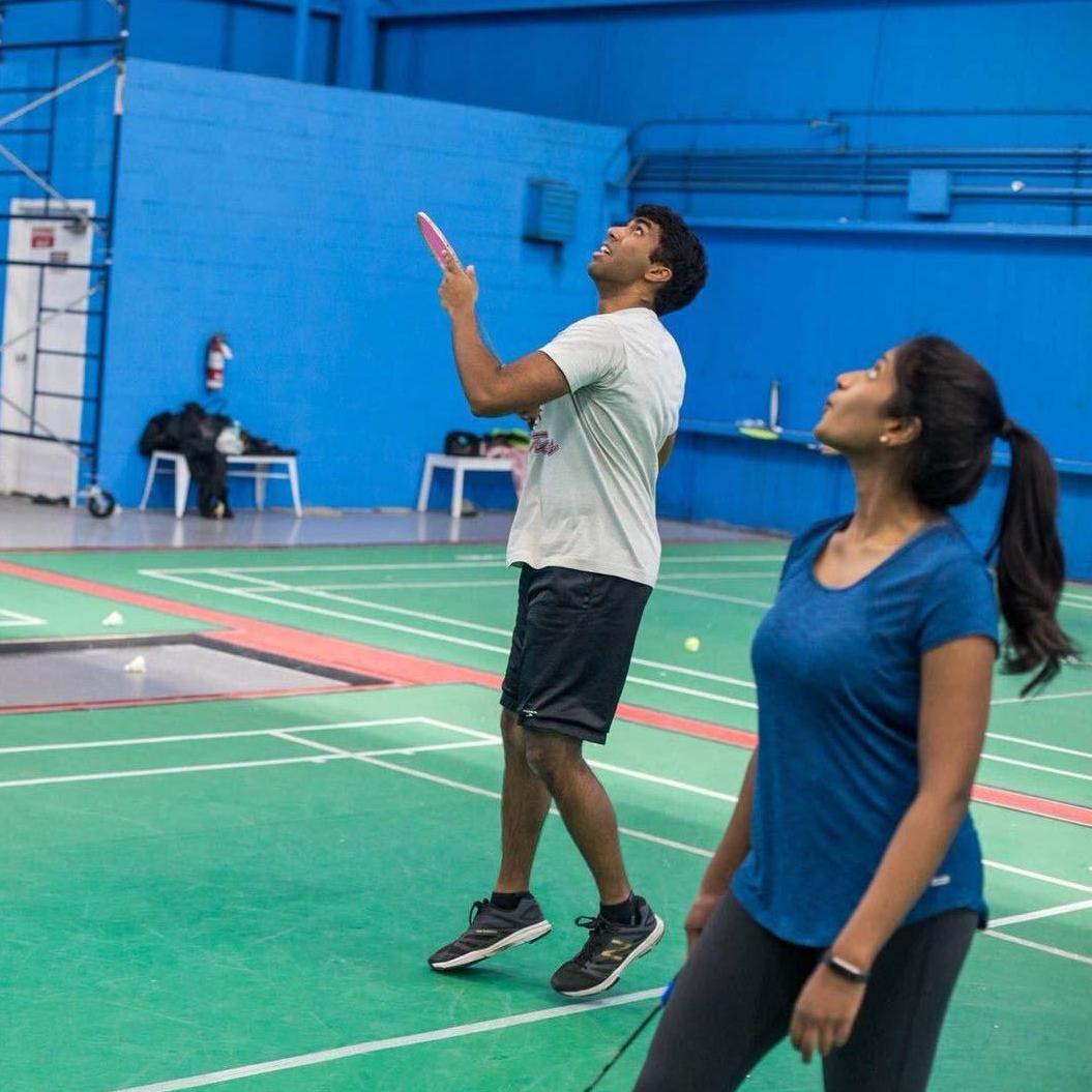 [2017] Jonathan playing badminton, while Thaksena stood there for mental support ;-)