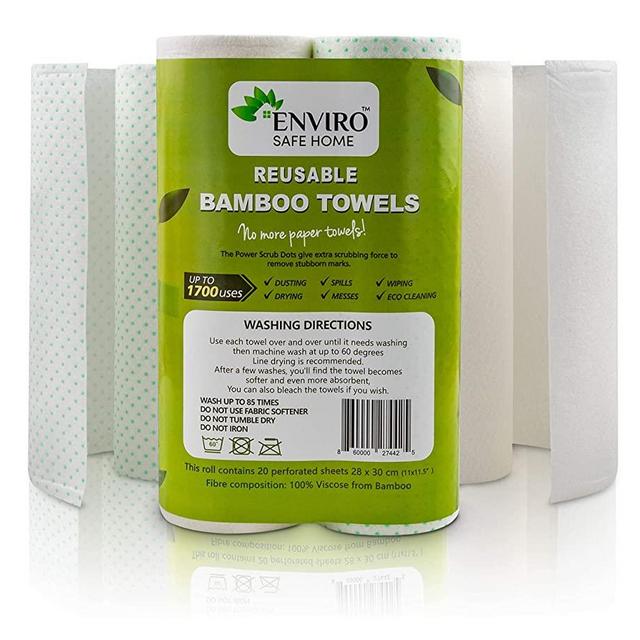 Reusable Paper Towels Washable Roll - Bamboo Paper Towels are Eco Friendly, Heavy Duty, Biodegradable - Lint Free Kitchen Paper Towel -2 Pack, 40 Sheets
