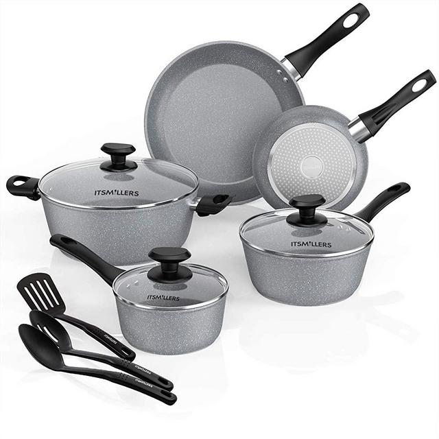 ITSMILLERS Forged Aluminum Nonstick 11 Pcs Cookware Set, Pans and Pots Set with Glass Lids,Dishwasher Safe and Induction Bottom