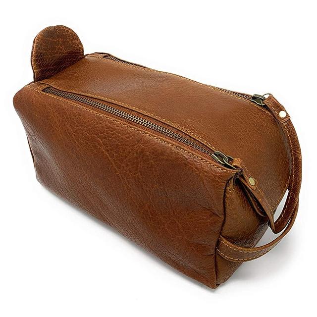 KOMALC Premium Buffalo Leather Unisex Toiletry Bag Travel Dopp Kit (Chicago Buff)