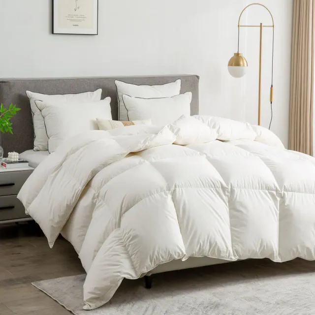 Dream Boat Premium All-Season High Fill-Power RDS Feather Down Comforter Organic Cotton Shell With Anti-Clump Baffle Box Duvet Insert 98X98
