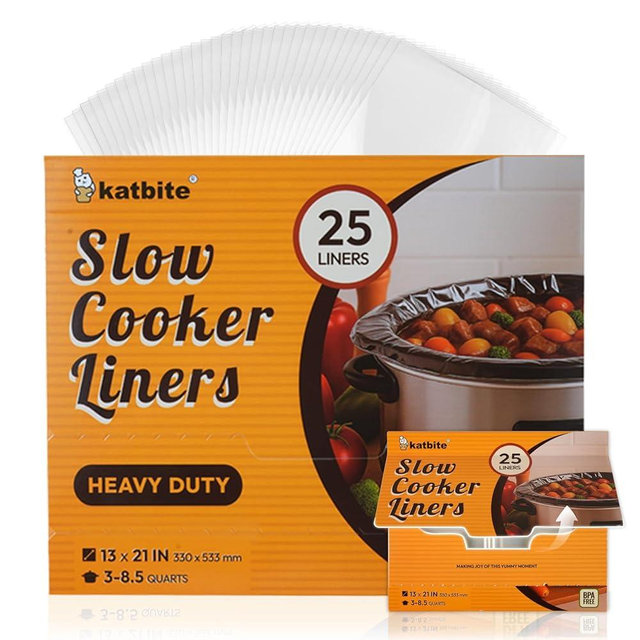 Katbite Crock Pot Liners, Heavy Duty Pop-Up Slow Cooker Liners, 13" X 21" Large Size Disposable Cooking Bags, Regular (Fits 3-8.5 Quarts) Suitable for Oval & Round & Retangular Crock Pot, 25 Count