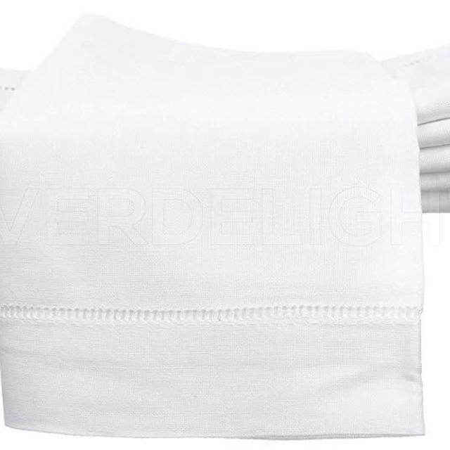 CleverDelights 12 White Hemstitch Dinner Napkins - 20" - 55/45 Linen Cotton Blend - 20" x 20" Ladder Hemstitch Cloth Dinner Napkins