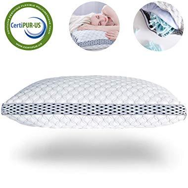 LIANLAM King Memory Foam Pillow for Sleeping Shredded Bed Bamboo Cooling Pillow with Adjustable Loft 4D Design Hypoallergenic Washable Removable Derived Rayon Zip Cove (King)