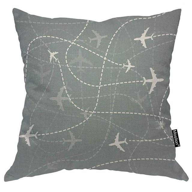 Moslion Airplane 18x18 Inch Pillow Case Vintage Planes Airline Sly in The Sky Decorative Throw Pillow Cover Square Cushion Cotton Linen Canvas for Women Men