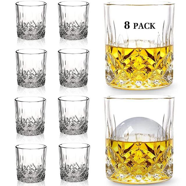 Whiskey Glasses Set of 8, Gencywe 10 OZ Old Fashioned Whiskey Glasses, Crystal Bourbon Glass Cocktail Glasses Rocks Glasses, Clear Bar Glasses for Drinking Scotch Vodka Tequila Rum Liquor Gift for Men