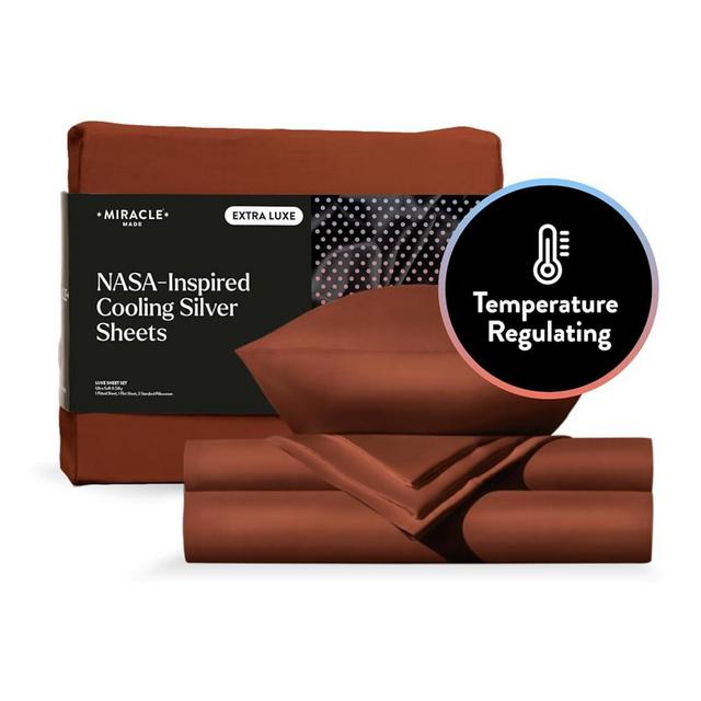 Miracle Made® Newly Improved Extra Luxe COOL IT™ True Grip ® Fitted Bed Sheets –Terracotta,King– 4 Piece Silver Infused, 300-Thread-Count Eucalyptus Fabric