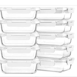 M MCIRCO [10-Pack,22 Oz Glass Meal Prep Containers,Glass Food Storage Containers with lids,Glass Lunch Containers,Microwave, Oven, Freezer and Dishwasher, White