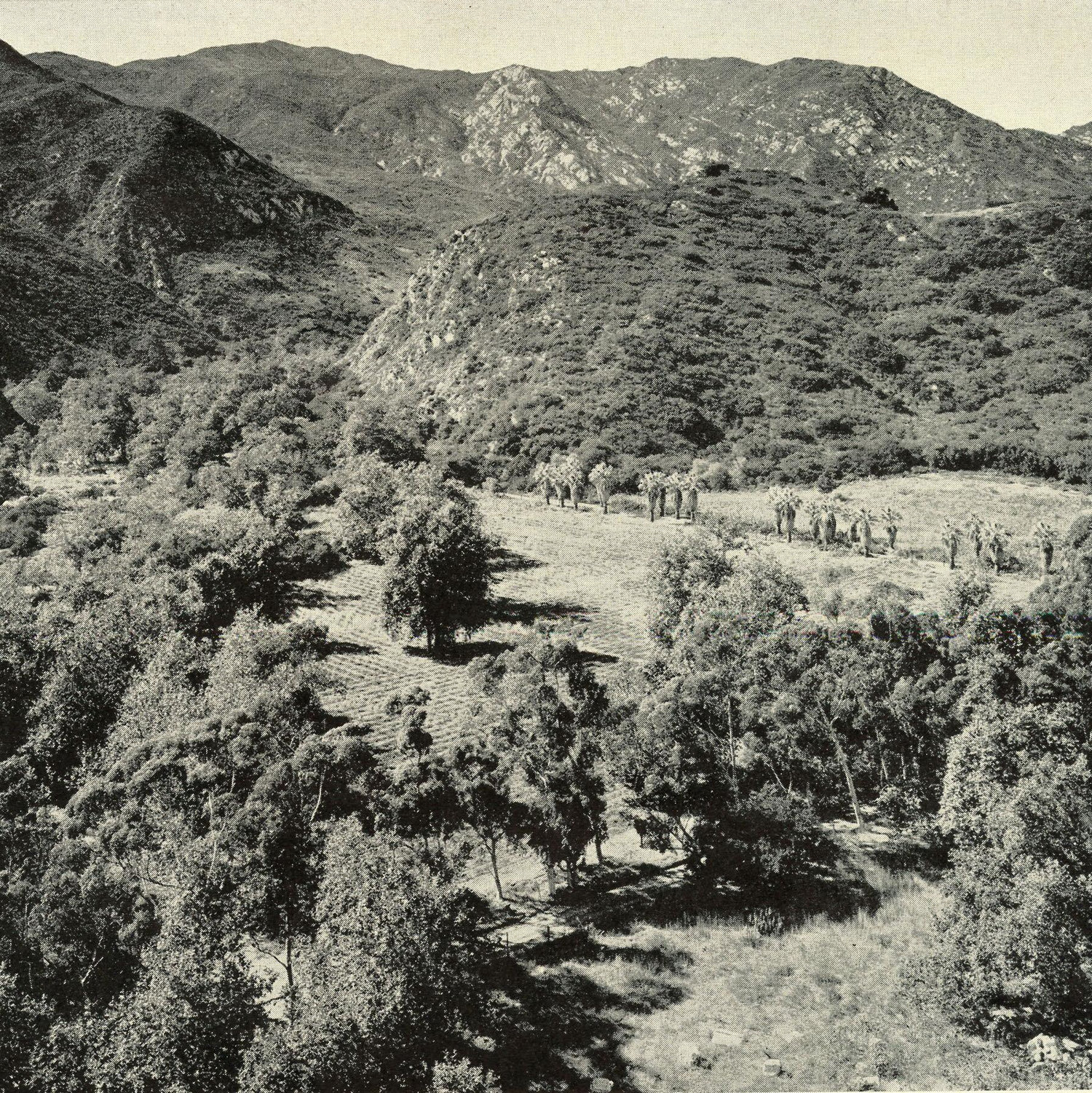 Malibu Canyon as viewed from the Rindge castle, ca. 1938