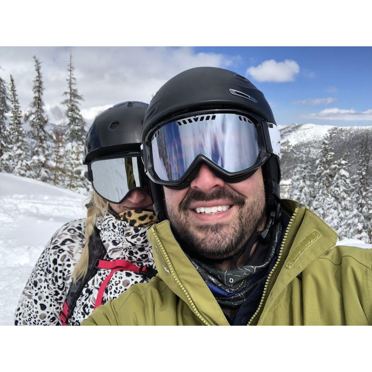 Snowboarding together for the first time, the weekend after our first date - Monarch Mountain.