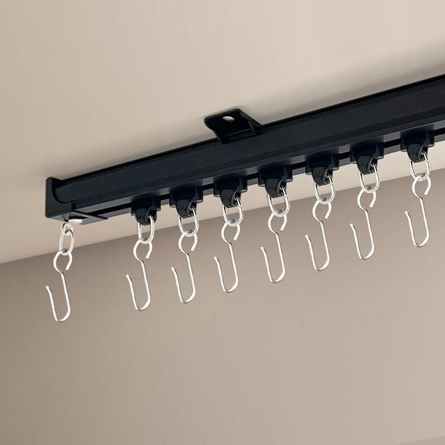 Hoeflife Ceiling Curtain Track, Curtain Track Ceiling Mount, Room Divider Curtain Rod or Wall with Rolling Hooks, Ceiling Shower Curtain Tracks Perfect for Privacy in Open Rooms (3-6ft, Black)