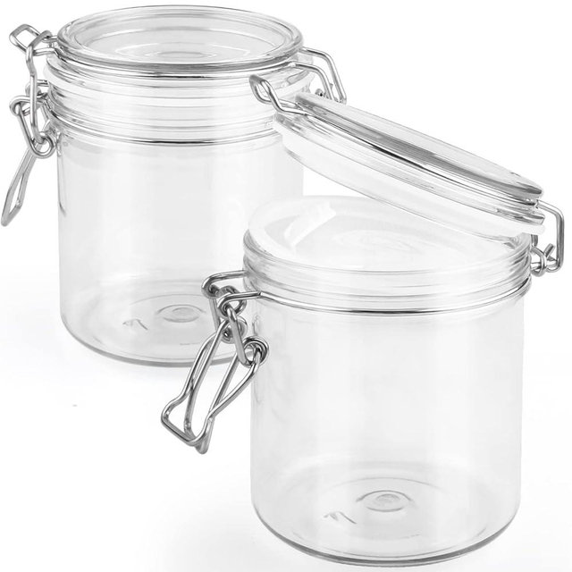 2 Pack 500ml/17oz Plastic Storage Jars Clear Wide Mouth Canning Jar Empty Sealed Bottle Container with Airtight Lid for Food Storage Liquid Powder Herbs Coffee Sugar Nuts Cosmetic