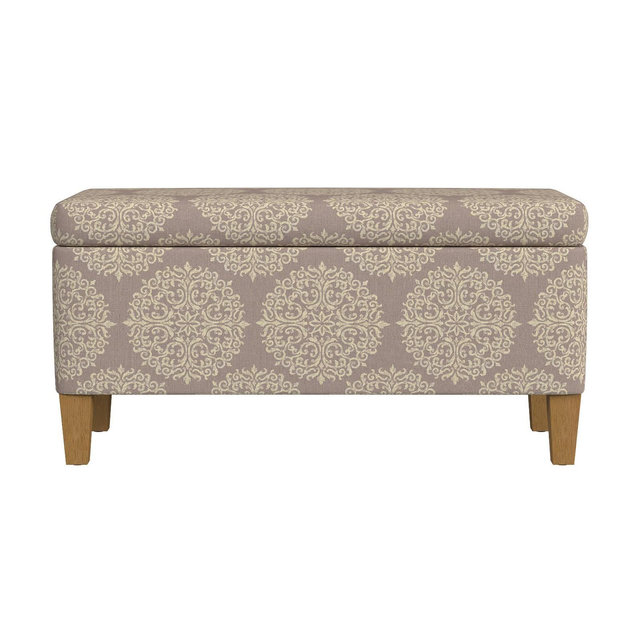Large Textured Storage Bench Medallion Brown - HomePop: Hinged Lid, Seating & Coffee Table