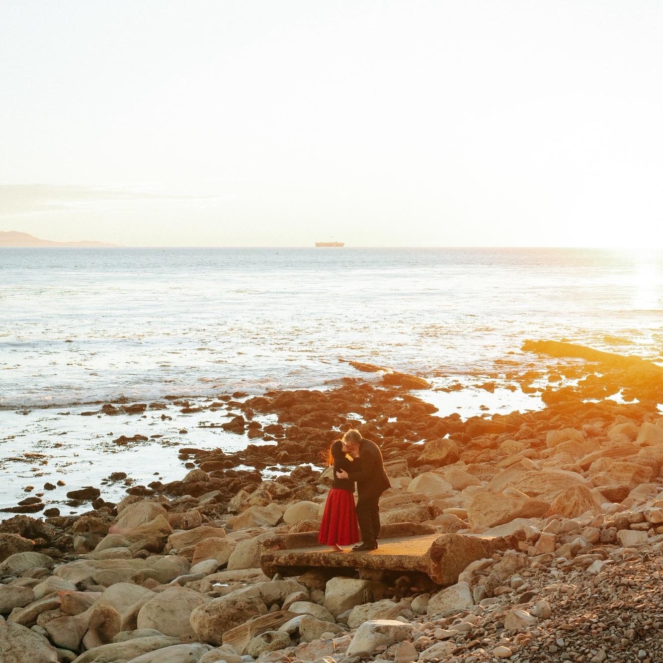 Courtesy of @ranjith.studios. Engagement in San Pedro, California at Royal Palms Beach.