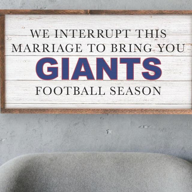 New York Giants Inspired Football Sign, Funny Mancave Decor, Framed Canvas Print Wall Decor, Background Color & Stain Options