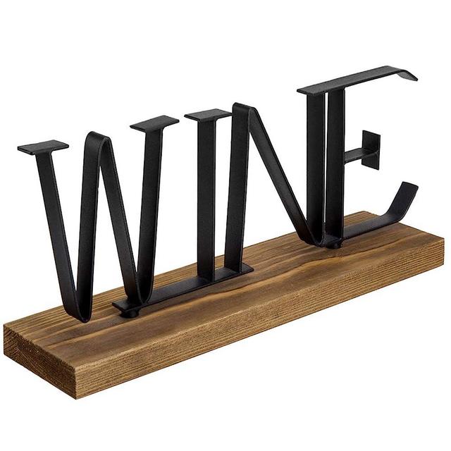 MyGift 12-inch Metal and Wood Decorative Wine Sign Tabletop Decor with Rustic Burnt Brown Wood Base and Matte Black Lettering