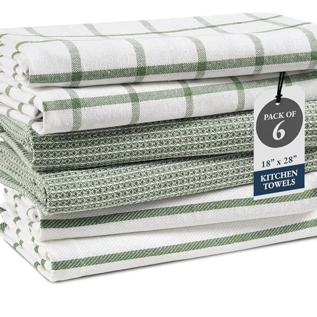 LANE LINEN Cotton Kitchen Towels Set, 6-Pack – Absorbent, Quick-Drying Dish Towels, 18" x 28", Premium Hand and Tea Towels - Olive