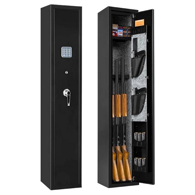 BlackSmith Rifle Gun Safe for Home Rifle Pistols Quick Access Long Gun Safe for Rifles Shotguns with Keys and Keypad 3 Rifle Gun Safe Wall Mount Gun Cabinet with Pistol Rack Pockets Ammo Storage