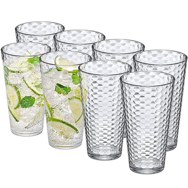 Amazing Abby - Snowflake - 24-Ounce Plastic Tumblers (Set of 8), Plastic Drinking Glasses, All-Clear High-Balls, BPA-Free, Shatter-Proof, Dishwasher-Safe