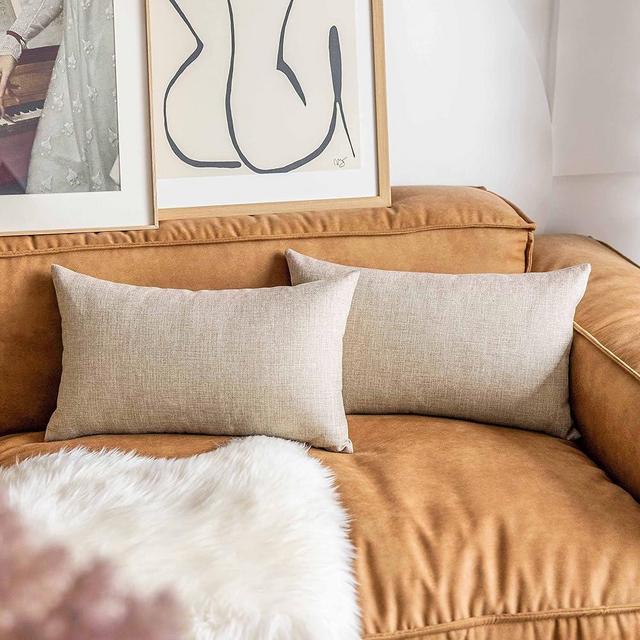 Demetex Lumbar Pillow Covers 12x20 Rectangle Linen Throw Pillows Decorative Burlap Pillow Cases for Couch Bedroom Living Room, 12 x 20 inch, Set of 2, Light Linen