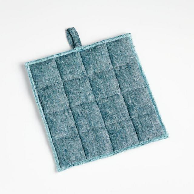 Serged Linen Teal Pot Holder