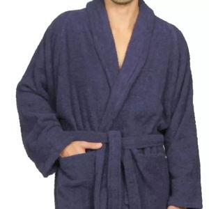 100% Cotton Ultra-Soft Terry Adult Unisex Lightweight Luxury Bathrobe by Blue Nile Mills - Navy Blue