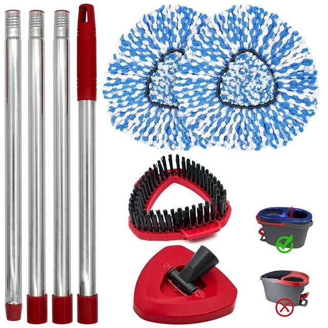 Spin Mop Handle,Mop Heads Replacements,Scrubber Mop Head and Mop Base Combo Set Compatible with Ocedar RinseClean 2-Tank Spin Mop,Mop Replace Head and Scrub Brush Set for Multi-Surface Hard Floor