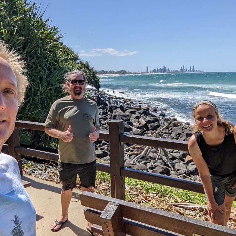 Going on a short hike with Michael’s cousin Lawrence near Burleigh Beach, Australia.