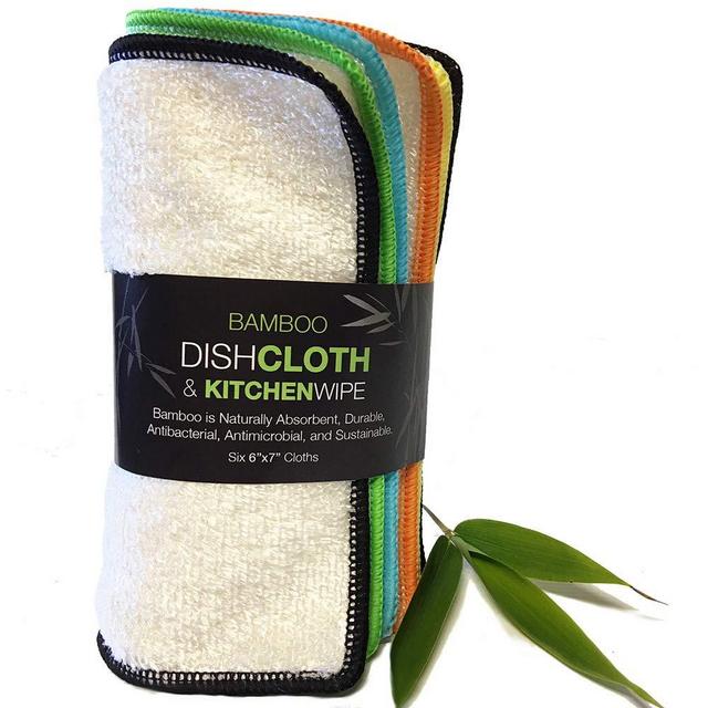 Whiff Bamboo Dish Cloth & Kitchen Wipe, Replace Your Sponge with 6 Naturally Odor Free, Washable, Reusable, Absorbent, Sustainable, Durable, Bamboo Antibacterial - Antimicrobial Dish Rags