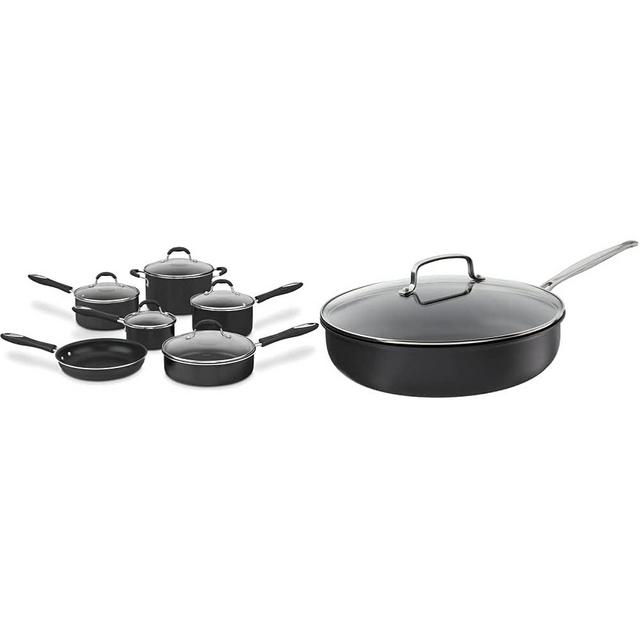 Cuisinart 11-Piece Nonstick Cookware Set, Black, 55-11BK & 12-Inch Deep Fry Pan w/Cover, Chef's Classic Nonstick Hard Anodized Collection, 622-30DFP1