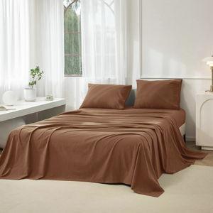 JIYUAN 100% Washed Cotton Sheet Set 4 Pieces Queen,1 Fitted Sheet,1 Flat Sheet and 2 Pillowcases,Comfy and Breathable Linen Like Bedding Set,Burnt Orange