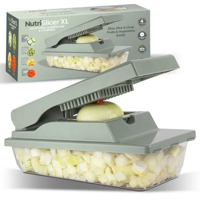 NutriSlicer XL Vegetable Chopper Mandoline Slicer Chopper Dicer with Container & Blades Green As Seen On TV