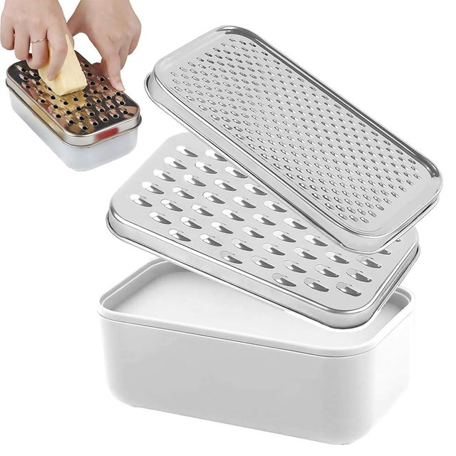 Cheese Grater With Container Box,Grater Cheese Shredder,2 In1 Fruit Vegetable Chopper Onion Choppers,Perfect For Hard Parmesan Or Soft Cheddar Cheeses,Ginger,Butter,Vegetables Etc(White)
