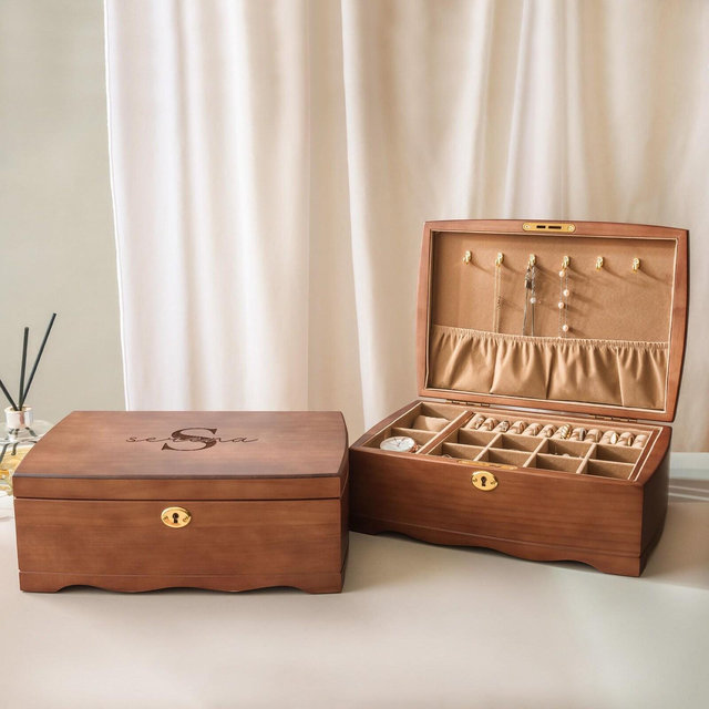 Personalized Jewelry Organizer,Large Jewelry Box,Wooden Jewelry Box With Lock,Personalized Gift for Her,Valentines Gift for Her,Holiday Gift