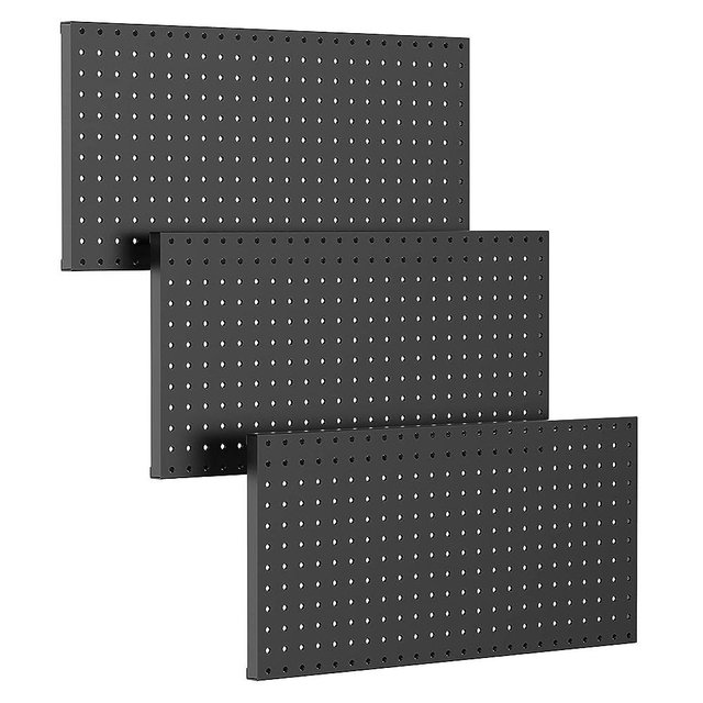TORACK 3Pcs Metal Pegboard Panels for Wall Garage Utility Tools Pegboard Storage System for Workbench, Shop, Shed Modular Peg Board Organizer Board Kit(Pack of 3, Black)