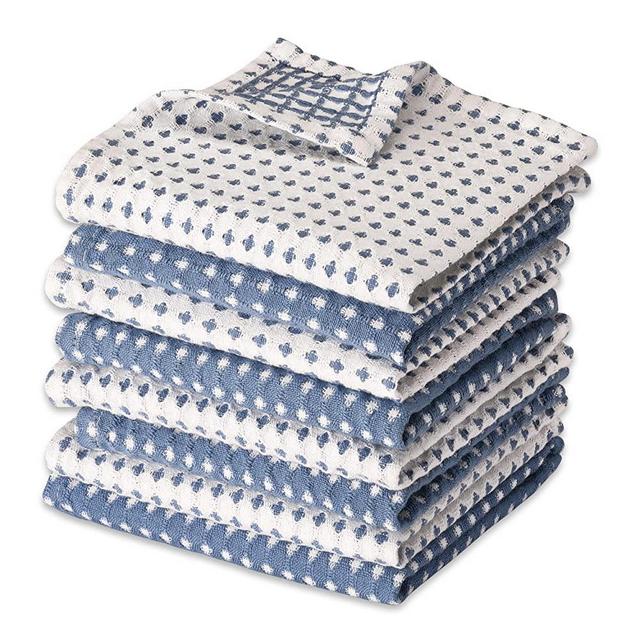 Folkulture Kitchen Towels or Dish Towels for Home & Kitchen, Set of 8, Waffle Towels, 100% Cotton 12" X 12" Boho Dish Towels for Washing Dishes, Cute Tea Towels for Kitchen, Highly Absorbent, Blue